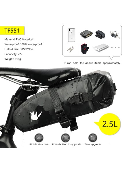 TF551-2.5L Siyah Stil Rhinowalk Bisiklet Çantası 2.5l Su Geçirmez Bisiklet Sele Çantası Şok Emici Bisiklet Arka Koltuk Çantası Mtb Bisiklet Aksesuarları Torbası (Yurt Dışından)