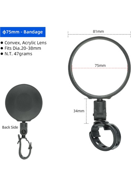 75 mm Dışbükey 1PF207 Stili Bisiklet Arka Görüş Aynası Konveks Akrilik Lens Hızlı Salıverme Bantlı Direksiyon Takma mm Geri Görüş Yansıması (Yurt Dışından)