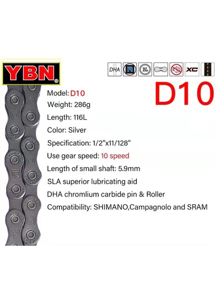D10 Tarzı Ybn Bisiklet Şaftı Dağ Bisikleti Yol Mtb Vites Takımı 116L (Yurt Dışından)