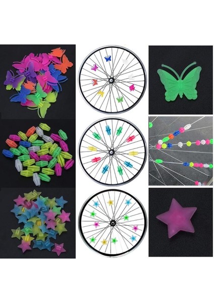 Kelebek 36 Adet Tarzı Bisiklet Boncuk Tekerlek Renkli Güvenlik Çocuklar Klip Bisiklet Yuvarlak Çok Renkli Kalp Yıldızlar Aksesuar Dekorasyon (Yurt Dışından) modelleri