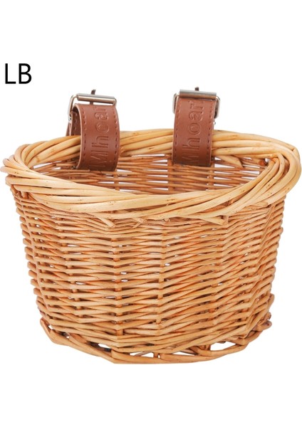 19X12X12CM-LB Tarzı Çocuk Bisikleti ve Scooter Sepeti - 2 Deri Askı, Çıkarılabilir Hasır D-Şekilli El Yapımı Depolama Sepeti (Yurt Dışından)
