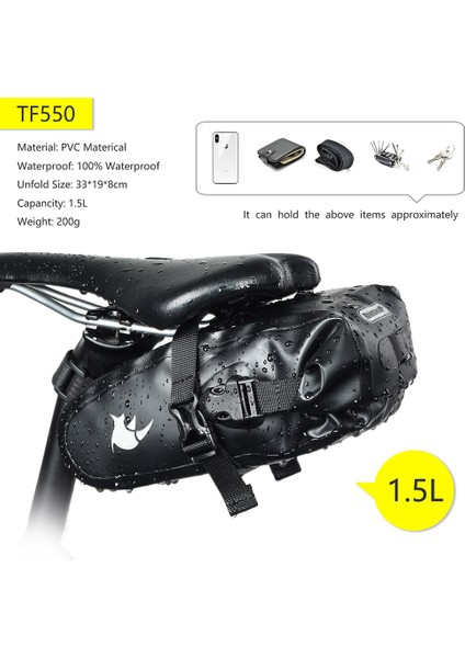 TF550-1.5L Siyah Stil Rhinowalk Bisiklet Çantası 2.5l Su Geçirmez Bisiklet Sele Çantası Şok Emici Bisiklet Arka Koltuk Çantası Mtb Bisiklet Aksesuarları Torbası (Yurt Dışından)