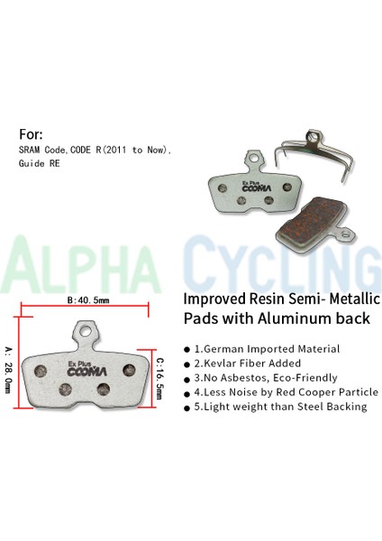 Avıd Sram Db8 Için 4 Çift Bisiklet Fren Balatası.code, Code R 2011'DEN Şimdiye Kadar, Guide Re Kaliper, Ex Plus Sınıfı, Alüminyum Alaşımlı Reçine (Yurt Dışından)