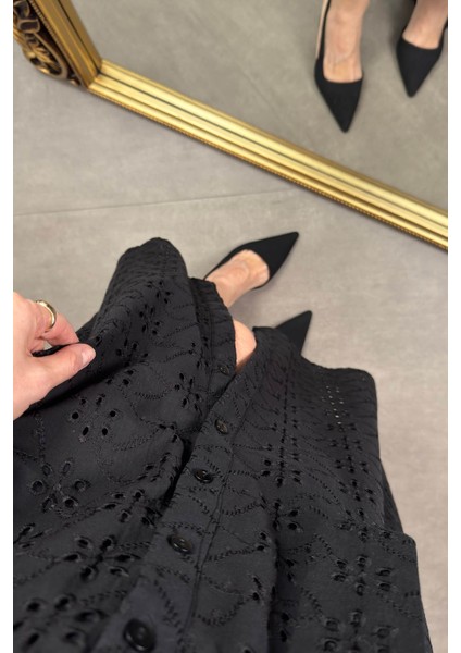 Siyah Kısa Kollu Astarlı Kuşaklı Cepli Fisto Gömlek Elbise modelleri