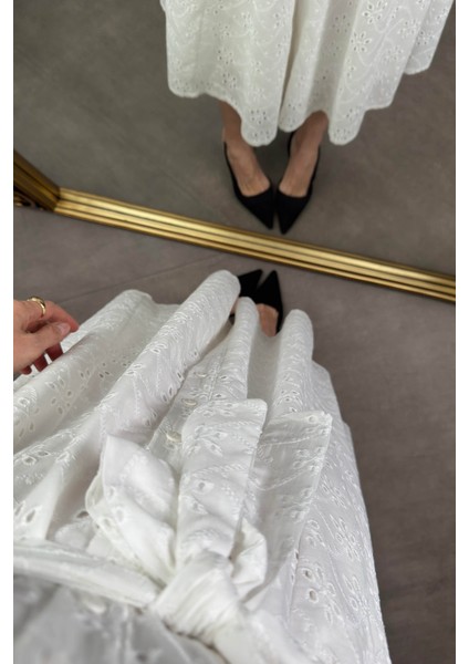 Beyaz Kısa Kollu Astarlı Kuşaklı Cepli Fisto Gömlek Elbise fiyatları