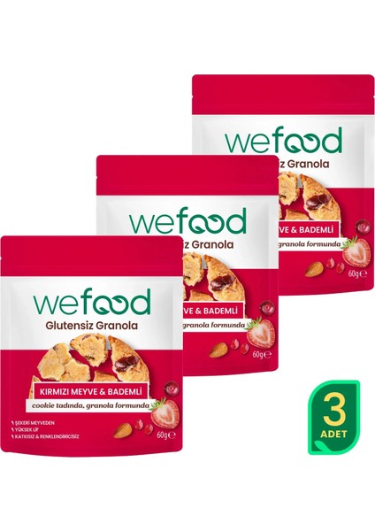 Glutensiz Granola Bites Kırmızı Meyve & Bademli 60 gr 3'lü