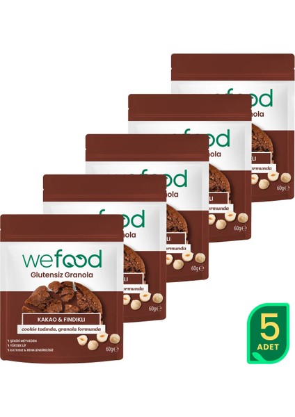 Glutensiz Granola Bites Kakao & Fındıklı 60 gr 5'li