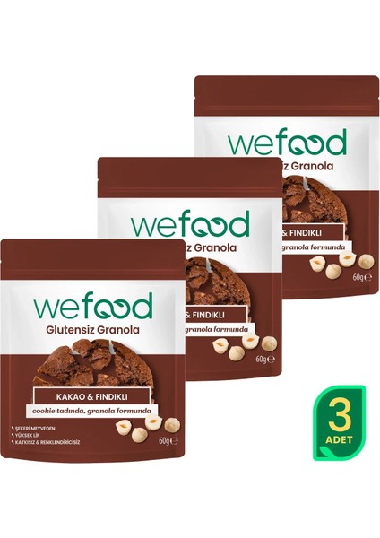 Glutensiz Granola Bites Kakao & Fındıklı 60 gr 3'lü