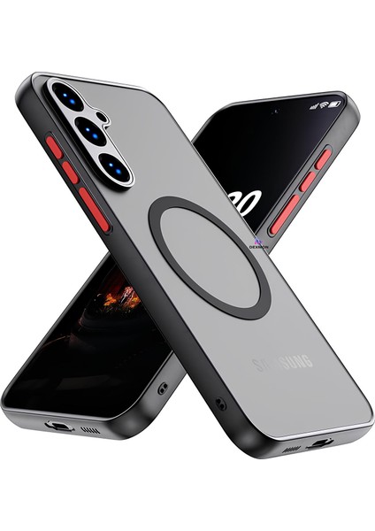 Samsung Galaxy A56 Kılıf Magsafe Mıknatıslı 3D Kamera Korumalı Kenarları Renkli Arkası Mat Şeffaf Silikon