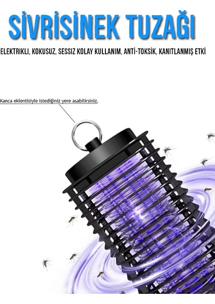 Sivrisinek Tuzağı Elektronik Sivrisinek Öldürücü Kokusuz, Sessiz Dış Ortamda Kullanıma Uygun Kancalı
