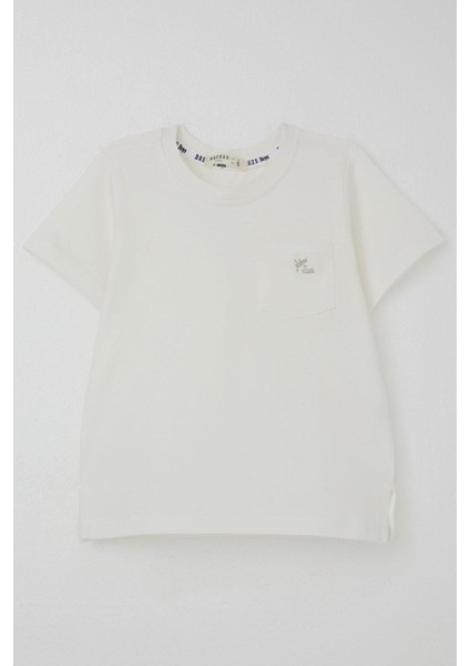 Erkek Çocuk Tişört Cool Yazı Armalı Cepli 1.5-5 Yaş, Ekru