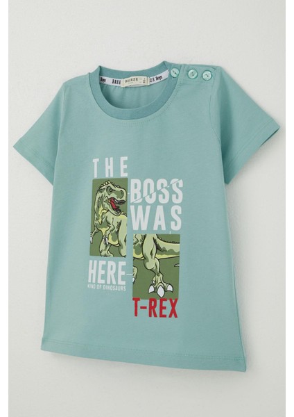 Erkek Çocuk Tişört Güçlü Dinozor Baskılı 1.5-5 Yaş, Su Yeşili modelleri