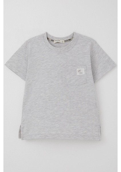 Erkek Çocuk Tişört Cool Yazı Armalı Cepli 1.5-5 Yaş, Açık Gri Melanj