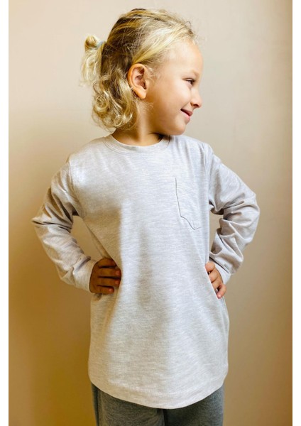 Erkek Çocuk Uzun Kollu Tişört Cepli 4-8 Yaş, Bej Melanj fiyatları