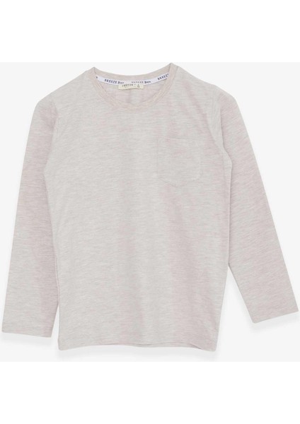 Erkek Çocuk Uzun Kollu Tişört Cepli 4-8 Yaş, Bej Melanj fırsatları