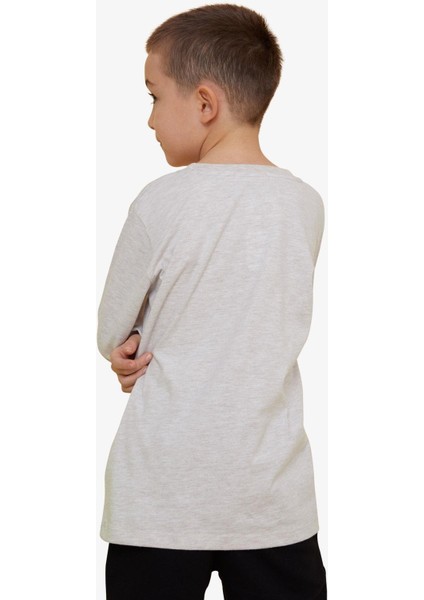 Girls & Boys Erkek Çocuk Uzun Kollu Tişört Desenli Yazı Baskılı 6-12 Yaş, Bej Melanj fiyatları
