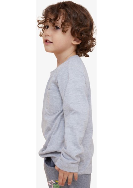 Erkek Çocuk Uzun Kollu Tişört Cepli 4-8 Yaş, Açık Gri Melanj fiyatları