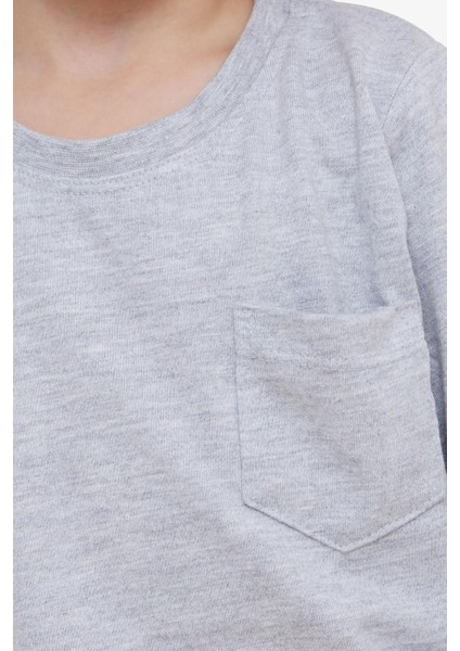 Erkek Çocuk Uzun Kollu Tişört Cepli 4-8 Yaş, Açık Gri Melanj fırsatları