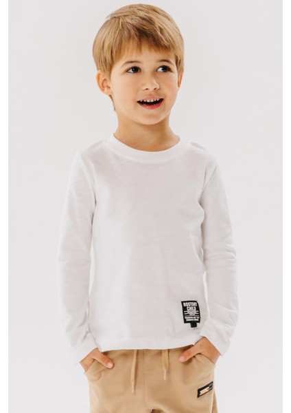 Girls & Boys Erkek Çocuk Uzun Kollu Tişört Armalı 9-13 Yaş, Ekru modelleri