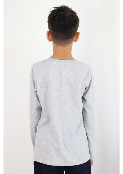Girls & Boys Erkek Çocuk Uzun Kollu Tişört Desenli Yazı Baskılı 6-12 Yaş, Açık Gri Melanj modelleri