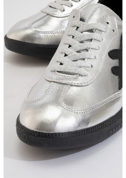 Marine Kadın Günlük Bağcıklı Spor Ayakkabı Gerçek Deri Gümüş/siyah modelleri