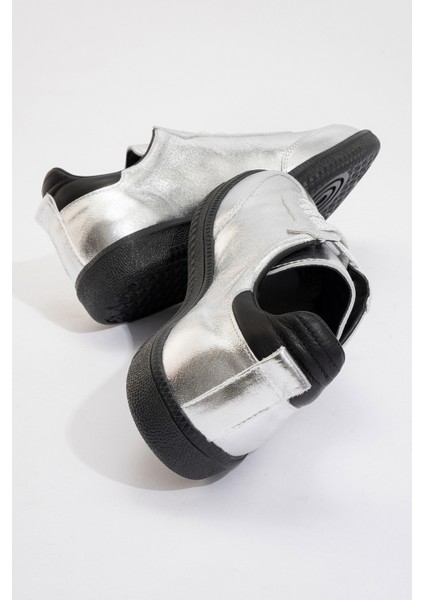 Marine Kadın Günlük Bağcıklı Spor Ayakkabı Gerçek Deri Gümüş/siyah fırsatları