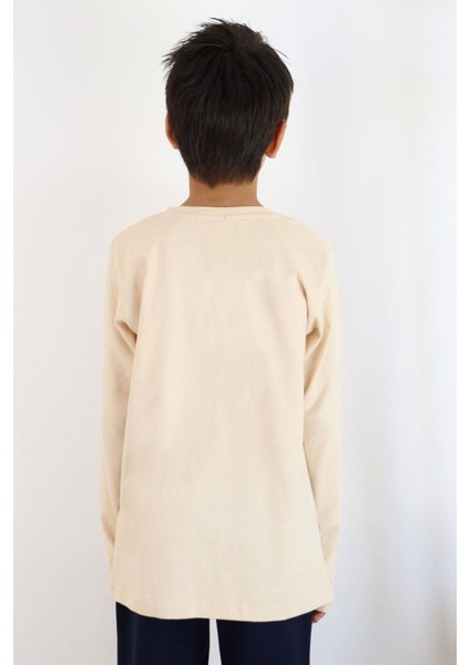 Erkek Çocuk Uzun Kollu Tişört Yazı Baskılı 6-12 Yaş, Bej modelleri