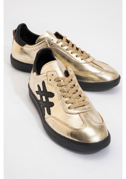 Marine Kadın Günlük Bağcıklı Spor Ayakkabı Gerçek Deri Altın/siyah fiyatları