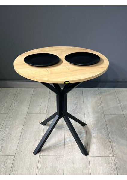 Nisa Yuvarlak Mutfak Masa Yemek Masa Balkon Masa Metal Siyah Ayaklı 70 cm