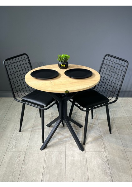 Nisa Yuvarlak Mutfak Masa Yemek Masa Balkon Masa Metal Siyah Ayaklı 70 cm modelleri