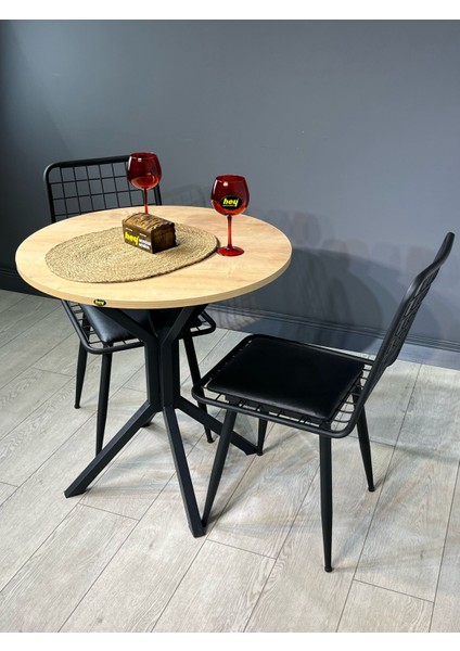 Nisa Yuvarlak Mutfak Masa Yemek Masa Balkon Masa Metal Siyah Ayaklı 70 cm indirimleri