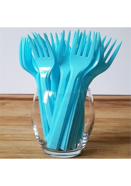 Mavi Plastik Çatal 18 Cm-25 Adet