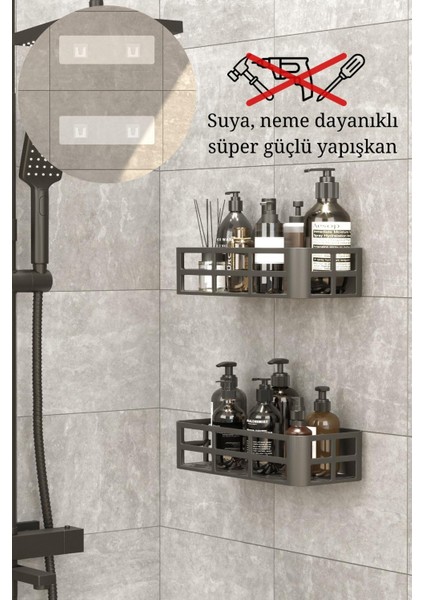Homenıva Yapışkanlı 2’li Banyo Rafı, 2'li Banyo Düzenleyici, Duş Rafı Organizer Şampuanlık, Plastik