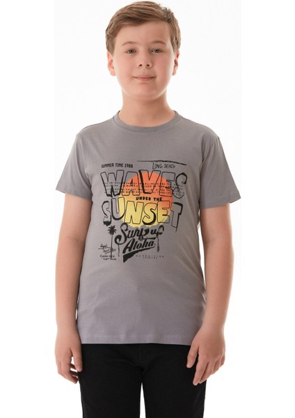 %100 Pamuk Waves Sunset Baskılı Erkek Çocuk Tişört