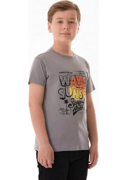 %100 Pamuk Waves Sunset Baskılı Erkek Çocuk Tişört modelleri