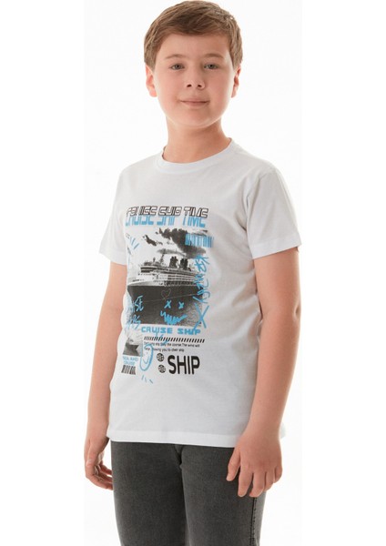 %100 Cruise Ship Time Baskılı Erkek Çocuk Tişört