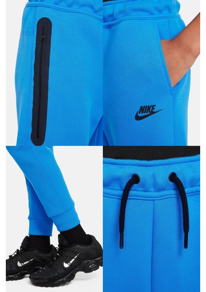 Sportswear Tech Fleece Kids Pant Blue Çocuk Fermuar Cepli Eşofman Altı Mavi modelleri