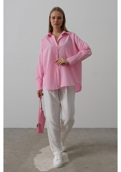 Geniş Manşet Detaylı Gömlek - Pembe