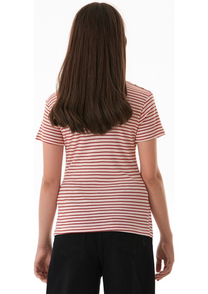 Omzu Pencere Detaylı Çizgili Kız Çocuk Body fırsatları