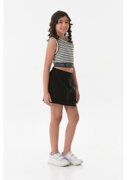 Çizgili Fitilli Beli Lastikli Kız Çocuk Crop Body