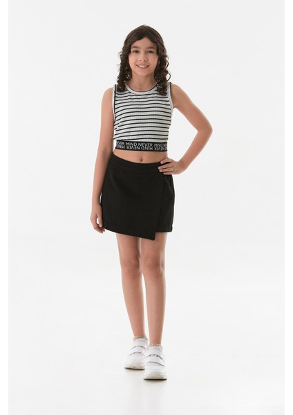 Çizgili Fitilli Beli Lastikli Kız Çocuk Crop Body