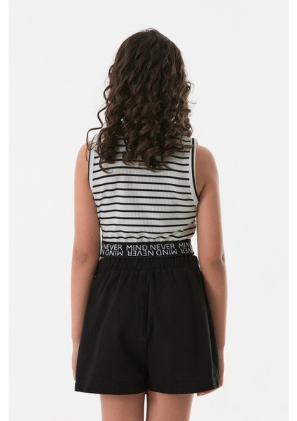 Çizgili Fitilli Beli Lastikli Kız Çocuk Crop Body