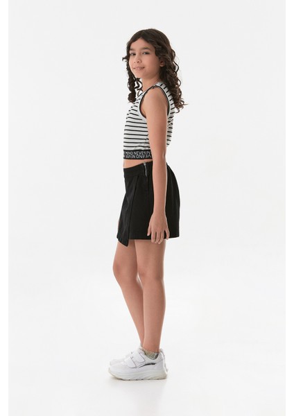 Çizgili Fitilli Beli Lastikli Kız Çocuk Crop Body
