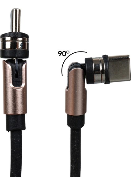 Siyah 3in1 (Type C- Lightning- Micro Usb) Manyetik Uç Taşınabilir Şarj Kablosu (5047)