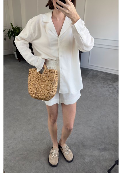 Gömlekli Orj Keten Takım- Beyaz modelleri