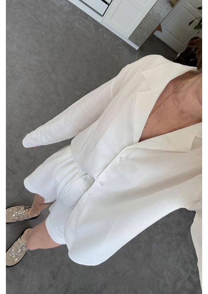 Gömlekli Orj Keten Takım- Beyaz fırsatları