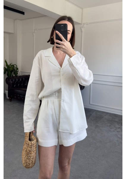 Gömlekli Orj Keten Takım- Beyaz indirimleri