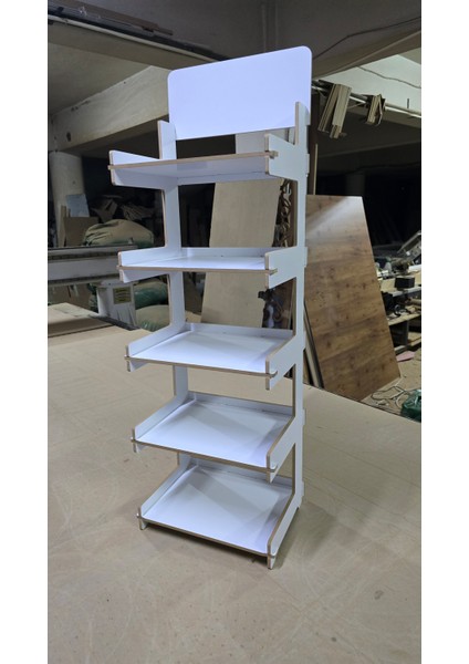 5 Gözlü, Geçmeli Mdf Lam Raf Standı - 35 x 110 x 28 cm - Demonte, Kolay Kurulum - Ev, Ofis, Mağaza