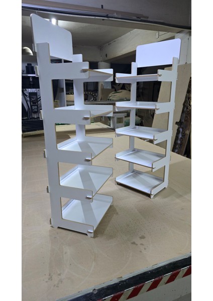 5 Gözlü, Geçmeli Mdf Lam Raf Standı - 35 x 110 x 28 cm - Demonte, Kolay Kurulum - Ev, Ofis, Mağaza modelleri