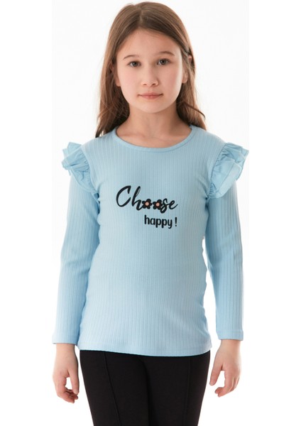 Fitilli Choose Happy Baskılı Kolu Fırfırlı Kız Çocuk Body